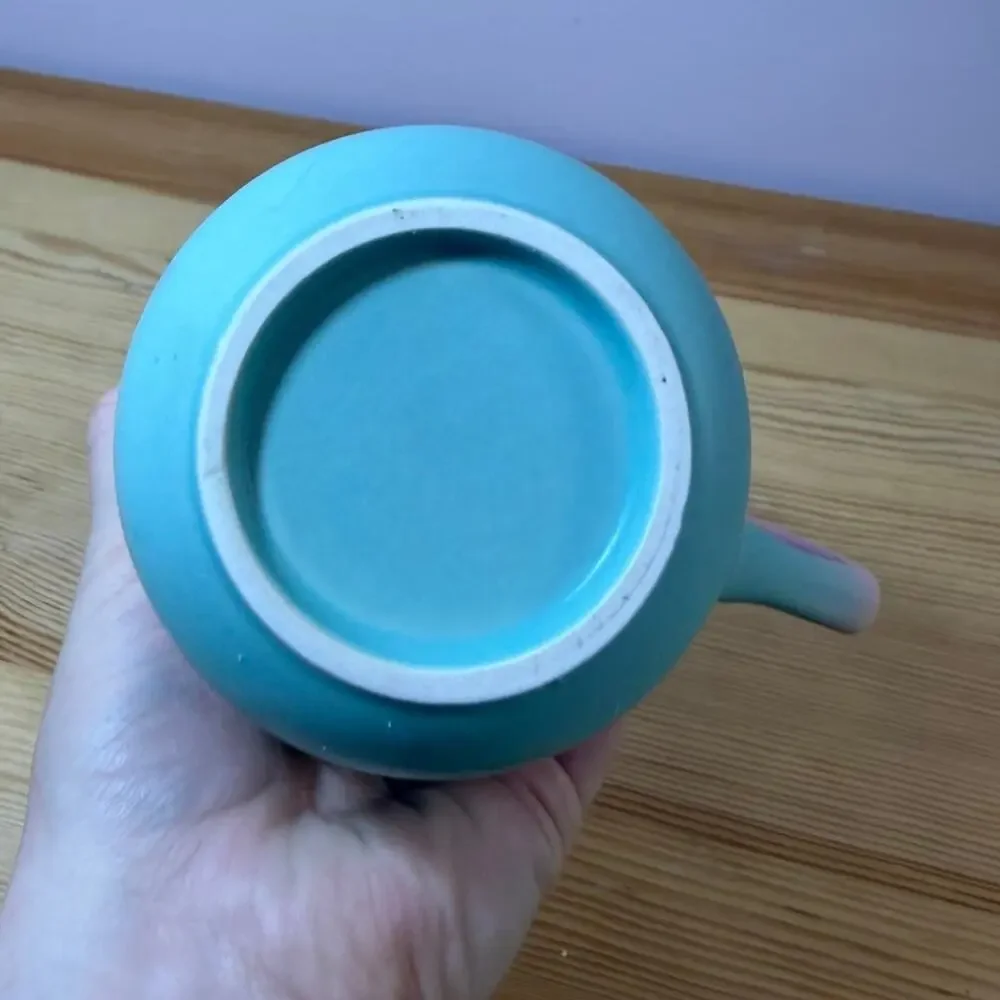 Cute Cat Tea Infuser Mug with Lid Pink Aqua Gradient Ceramic Tea Cup